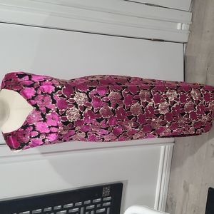 Women's Vintage Embroidered Burn Out Hot Pink Floral Velvet Dress sz Small